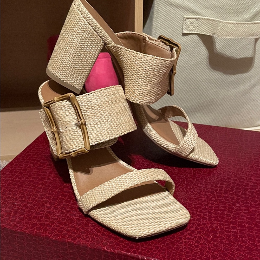 Elegant Cream Woven Heeled Sandals